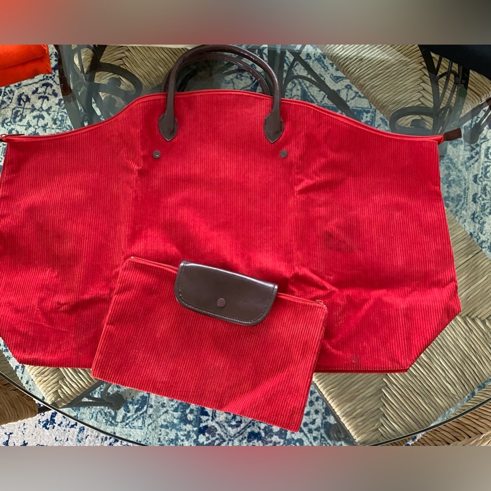 Two’s Company Red Corduroy Packable Travel Duffel